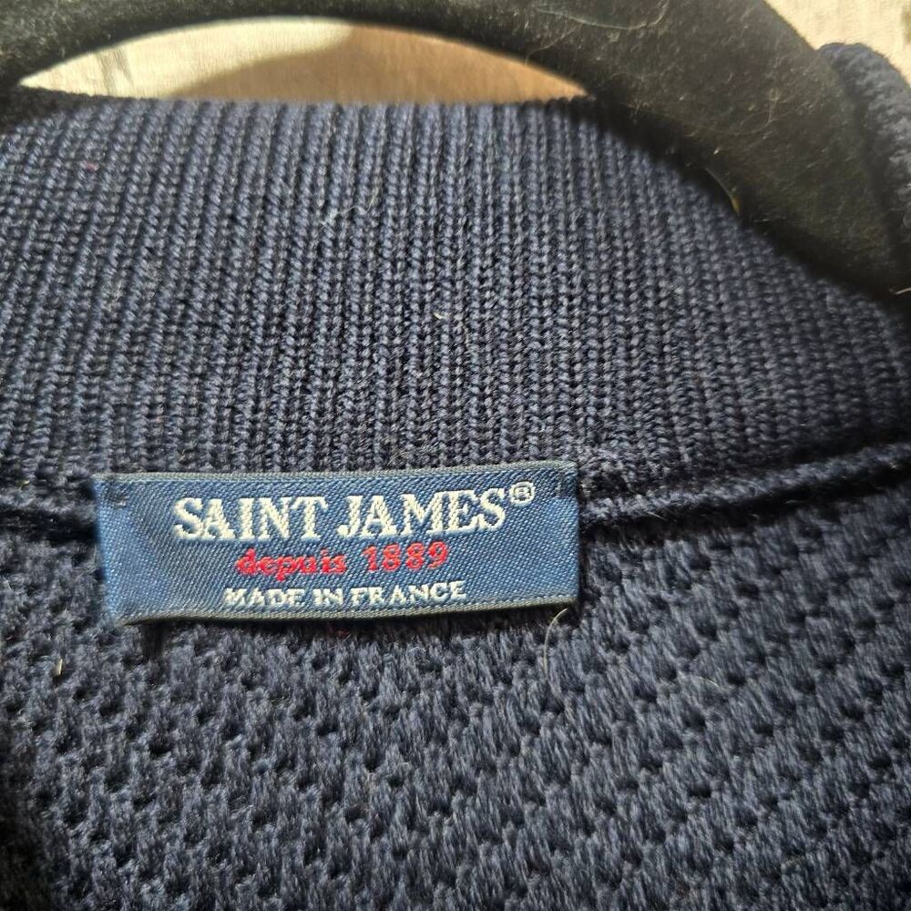 Saint James Vintage Navy Knit Full Zip Wool Sweater 8 Designer Luxury Minimalist - Picture 4 of 7
